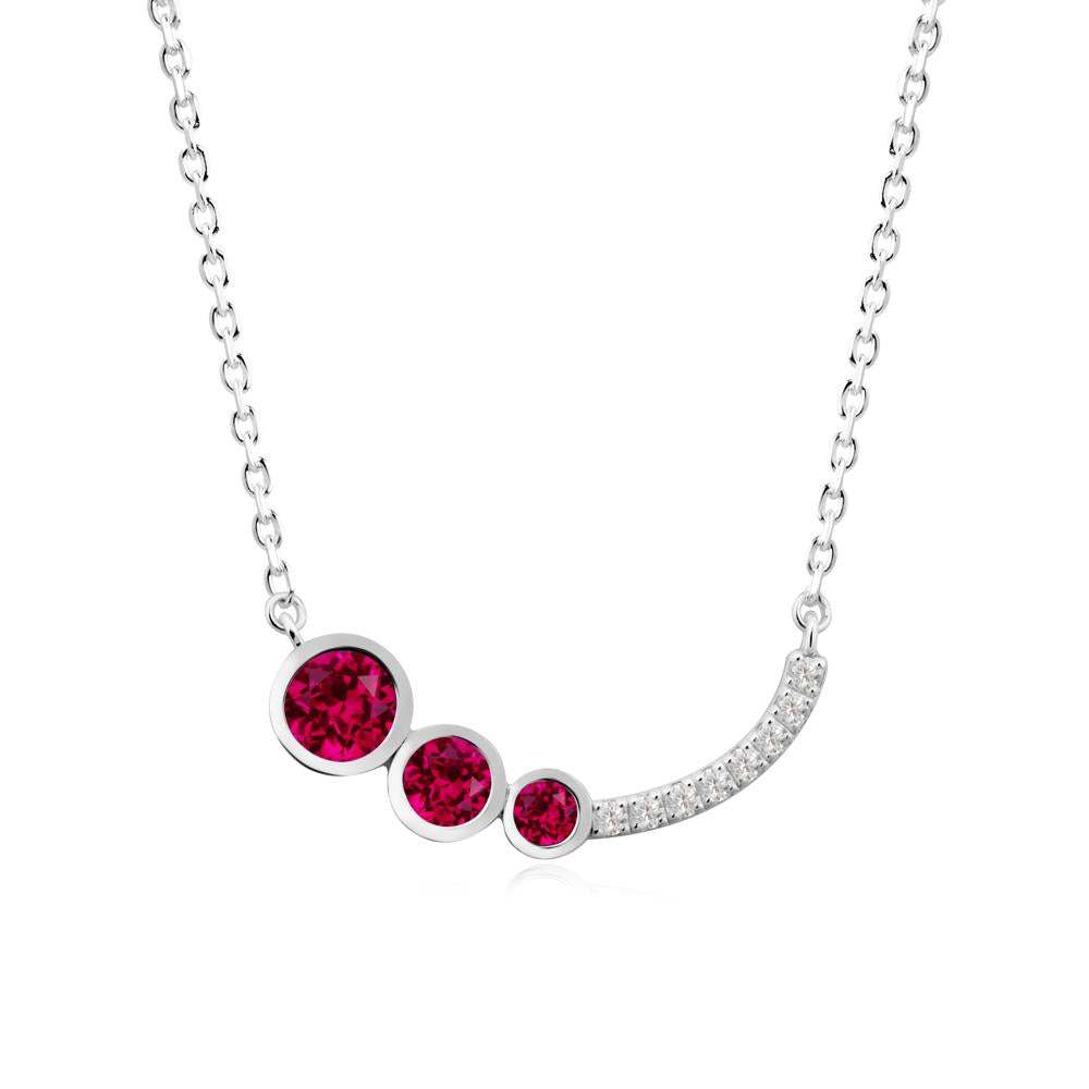 Round Three Stone Ruby Pendant Necklace - LUO Jewelry #metal_14k white gold