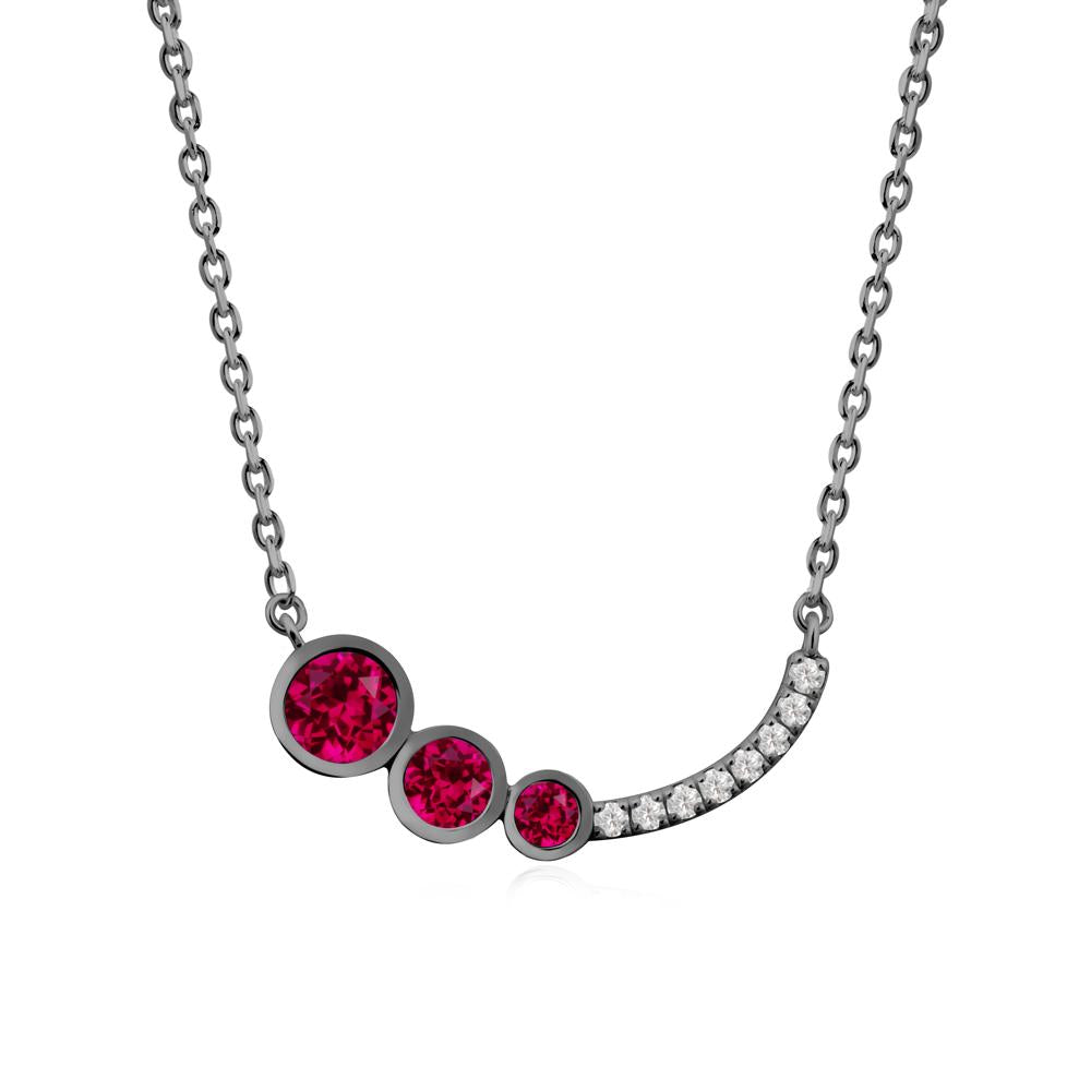Round Three Stone Ruby Pendant Necklace - LUO Jewelry #metal_black finish sterling silver