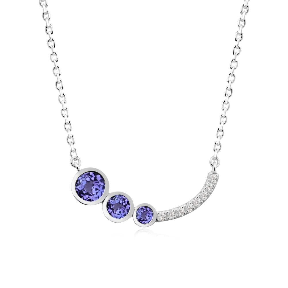 Round Three Stone Tanzanite Pendant Necklace - LUO Jewelry #metal_18k white gold