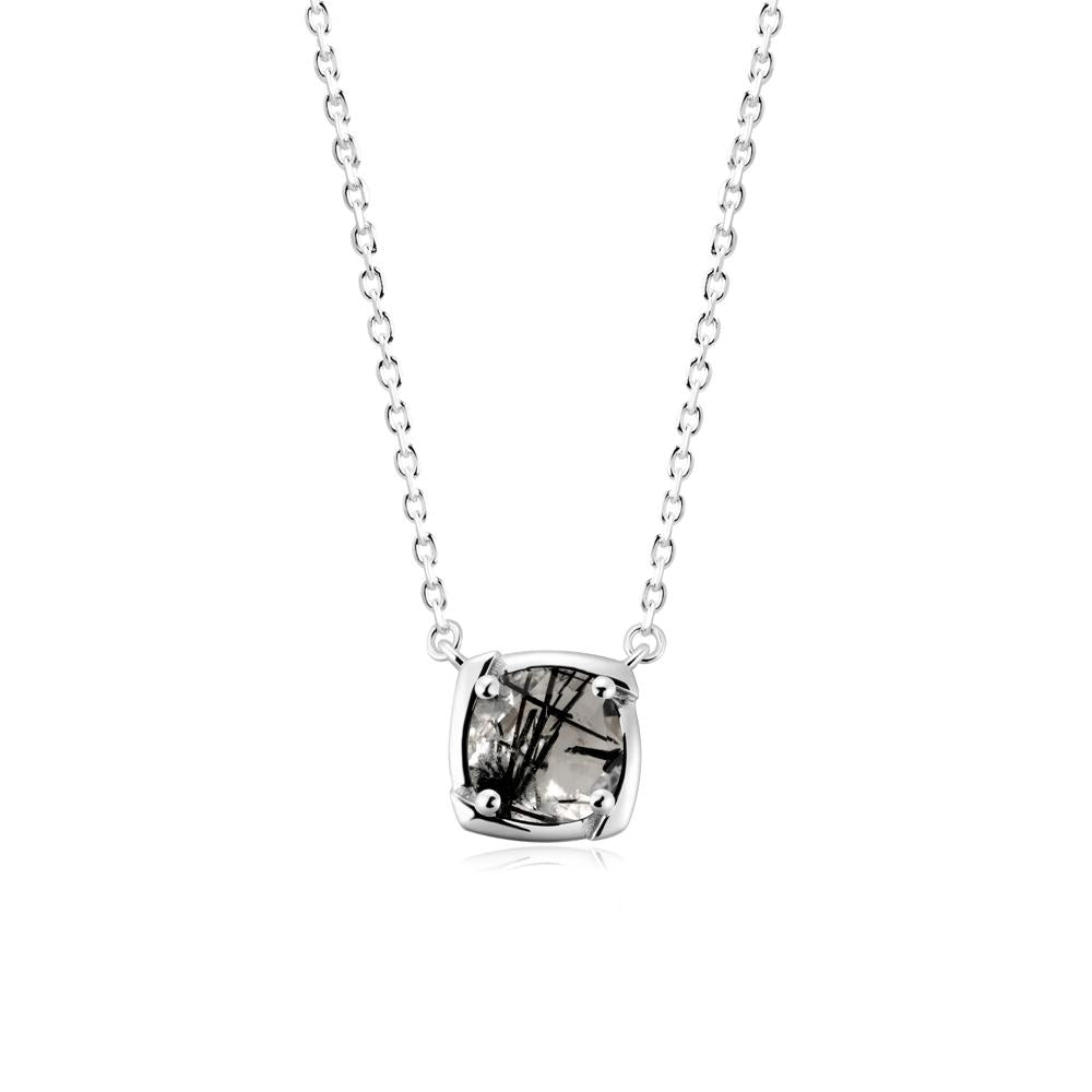 Square-Frame Round Black Rutilated Quartz Necklace - LUO Jewelry #metal_14k white gold