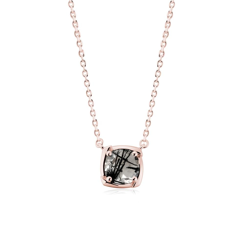 Square-Frame Round Black Rutilated Quartz Necklace - LUO Jewelry #metal_18k rose gold