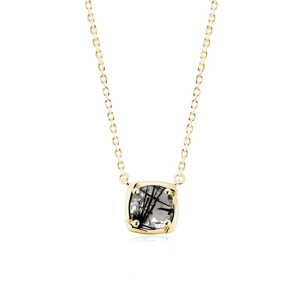 Square-Frame Round Black Rutilated Quartz Necklace - LUO Jewelry #metal_18k yellow gold