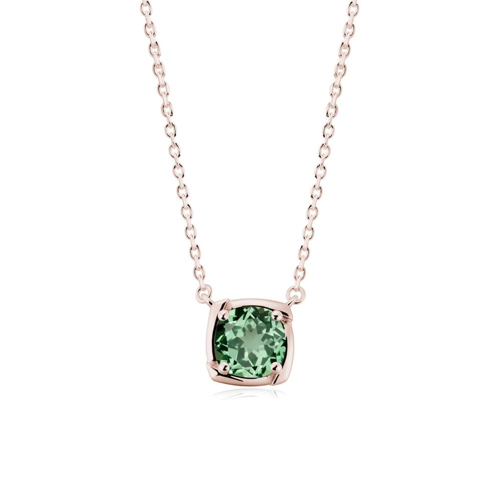 Square-Frame Round Green Sapphire Necklace - LUO Jewelry #metal_14k rose gold