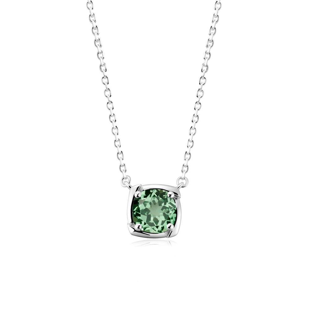 Square-Frame Round Green Sapphire Necklace - LUO Jewelry #metal_14k white gold