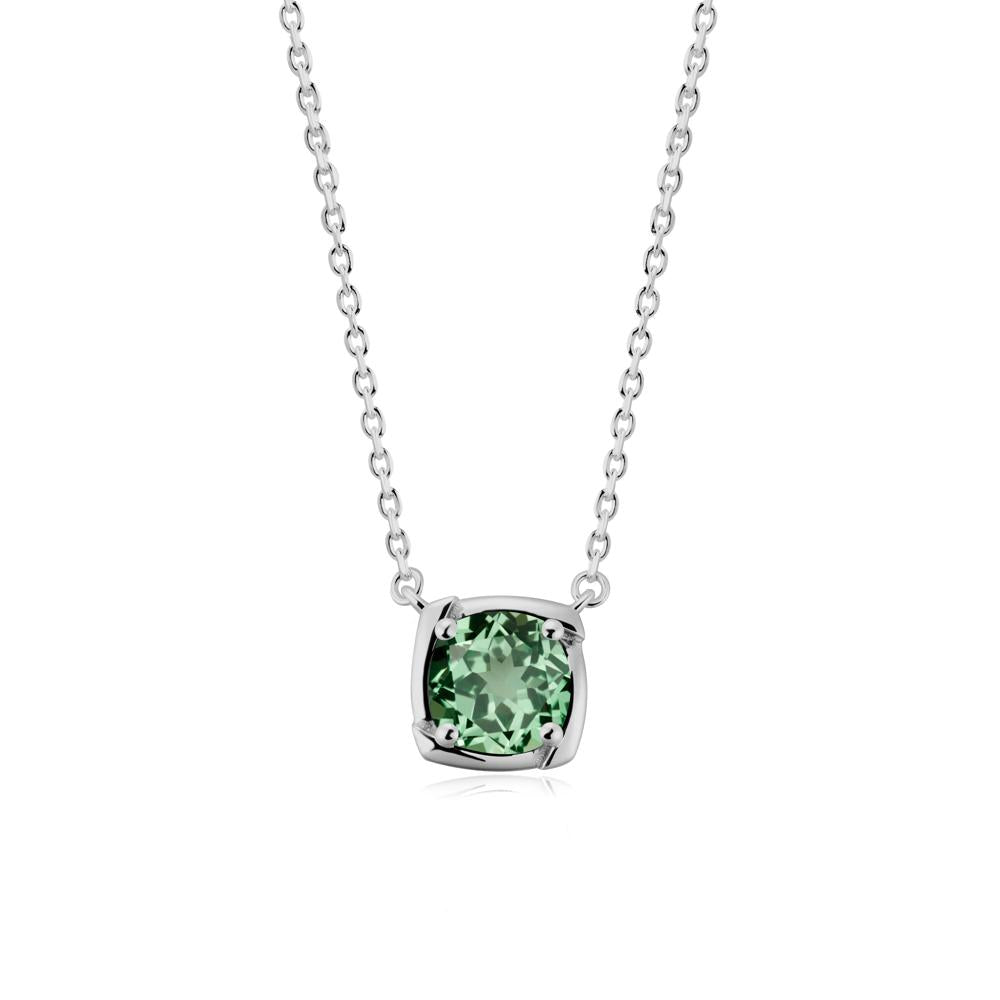 Square-Frame Round Green Sapphire Necklace - LUO Jewelry #metal_platinum