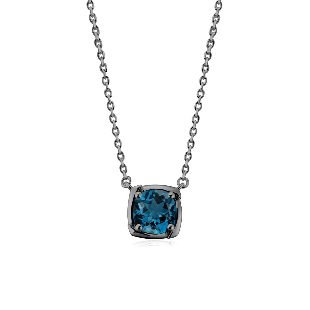 Unique London Blue Topaz Solitaire Pendant Necklace - LUO Jewelry #metal_black finish sterling silver