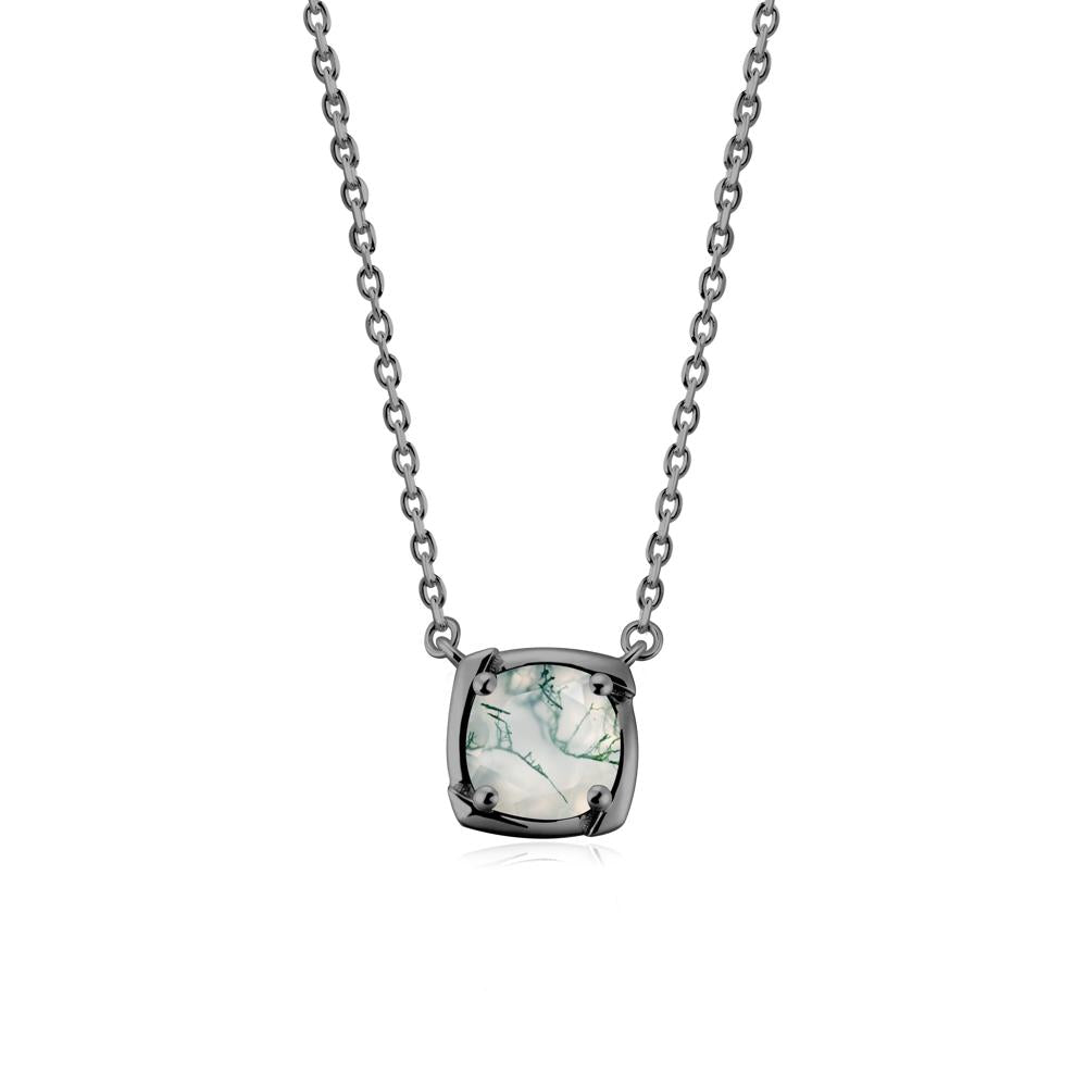 Square-Frame Round Moss Agate Necklace - LUO Jewelry #metal_black finish sterling silver