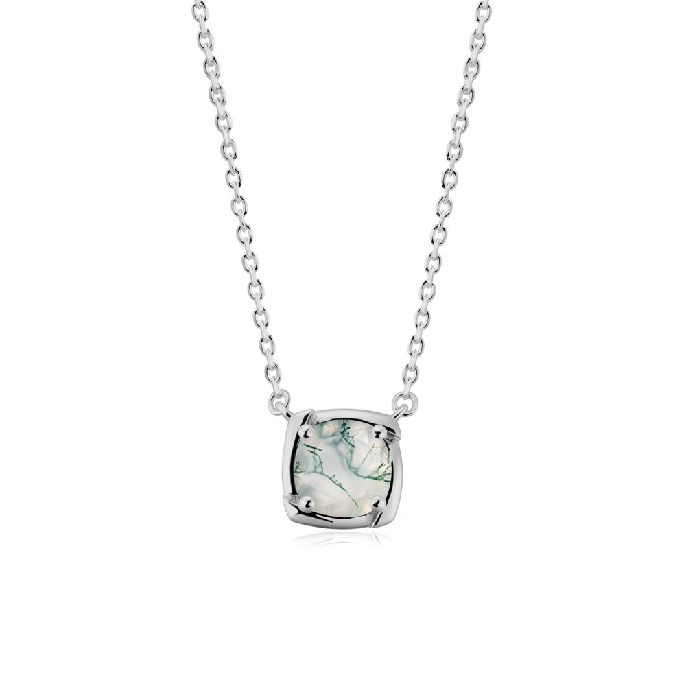 Square-Frame Round Moss Agate Necklace - LUO Jewelry #metal_platinum