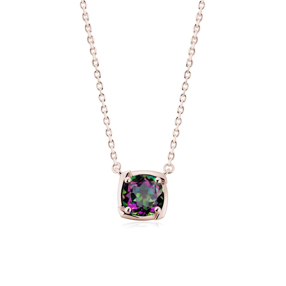 Square-Frame Round Mystic Topaz Necklace - LUO Jewelry #metal_14k rose gold