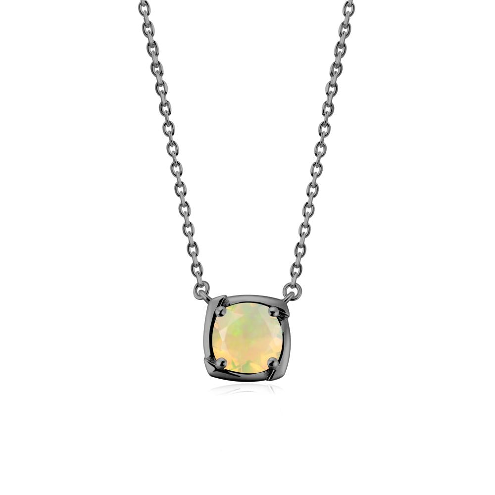 Square-Frame Round Opal Necklace - LUO Jewelry #metal_black finish sterling silver