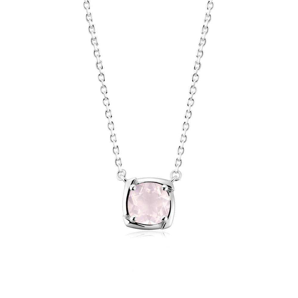 Square-Frame Round Rose Quartz Necklace - LUO Jewelry #metal_sterling silver