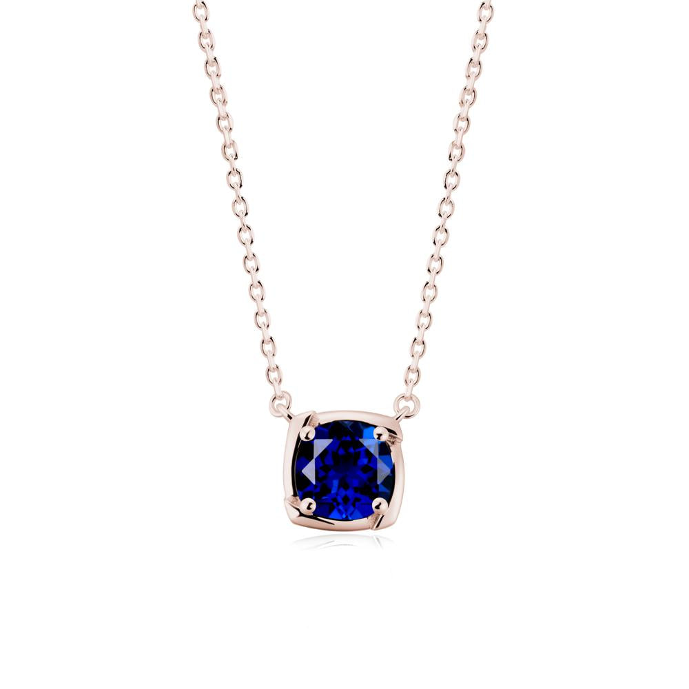 Square-Frame Round Sapphire Necklace - LUO Jewelry #metal_14k rose gold