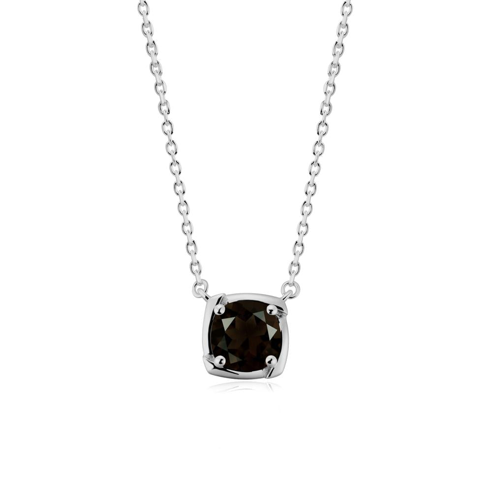 Square-Frame Round Smoky Quartz Necklace - LUO Jewelry #metal_platinum