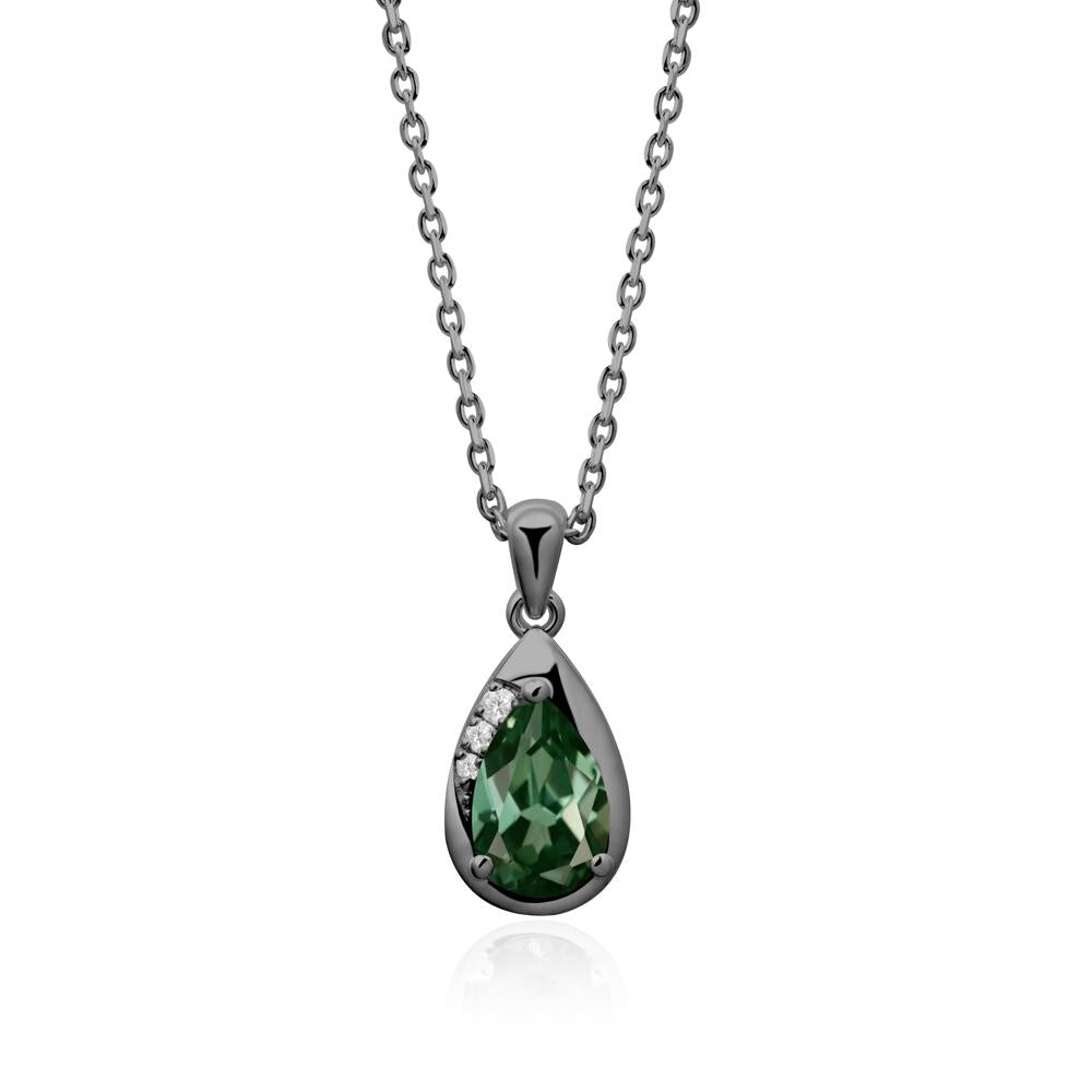 Modernist Pear Shaped Green Sapphire Necklace - LUO Jewelry #metal_black finish sterling silver