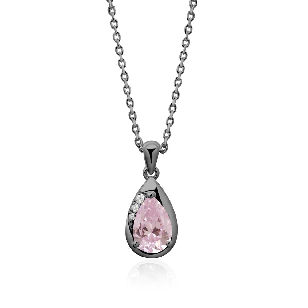 Modernist Pear Shaped Pink Cubic Zirconia Necklace - LUO Jewelry #metal_black finish sterling silver