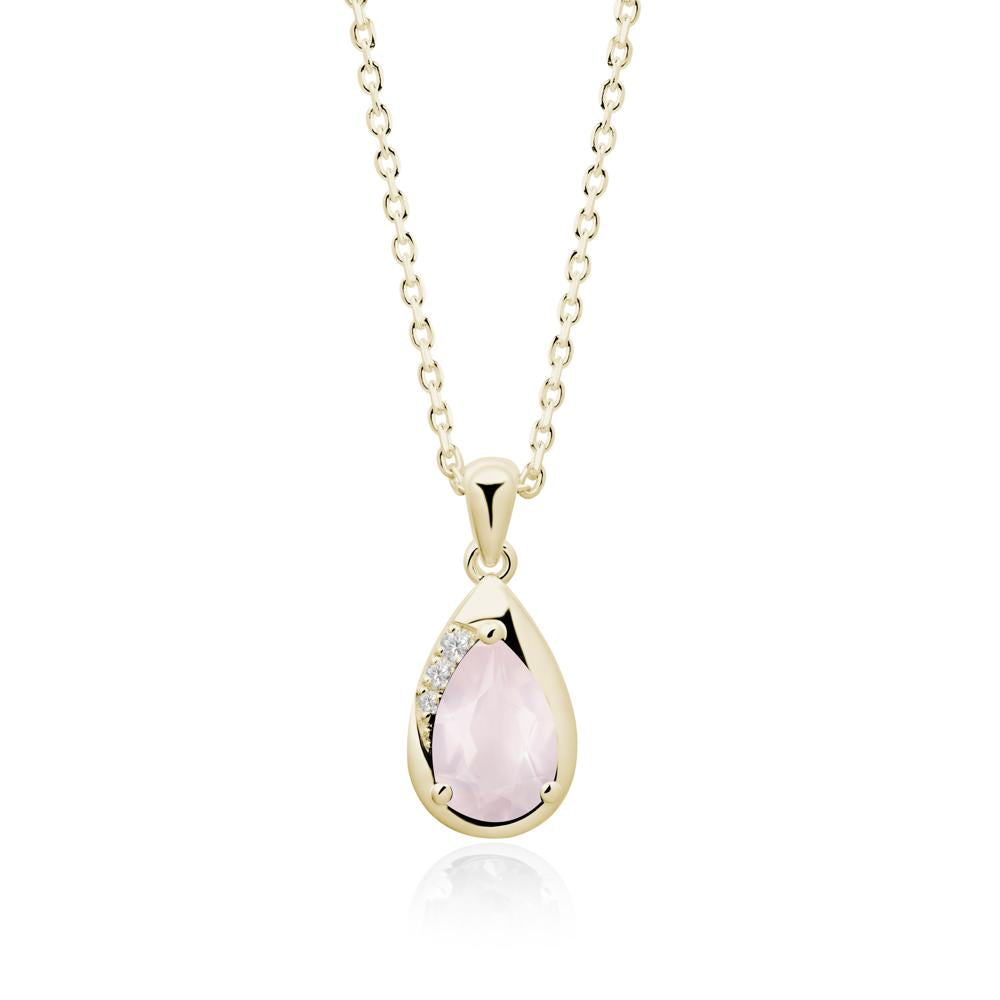 Modernist Pear Shaped Rose Quartz Necklace - LUO Jewelry #metal_14k yellow gold