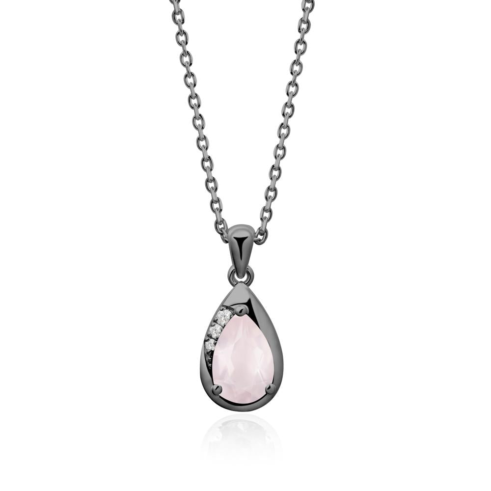 Modernist Pear Shaped Rose Quartz Necklace - LUO Jewelry #metal_black finish sterling silver