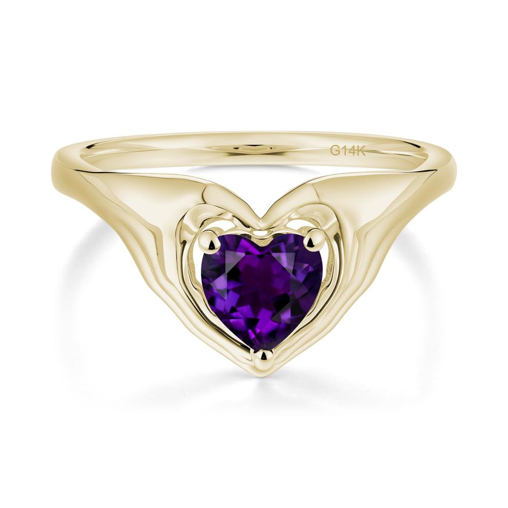 Heart Shapped Amethyst Claddagh Ring - LUO Jewelry #metal_14k yellow gold