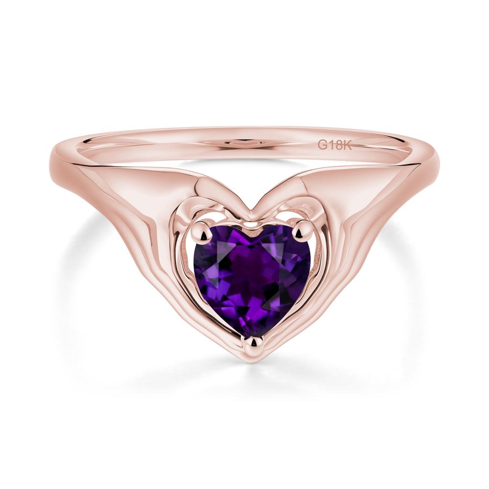 Heart Shapped Amethyst Claddagh Ring - LUO Jewelry #metal_18k rose gold