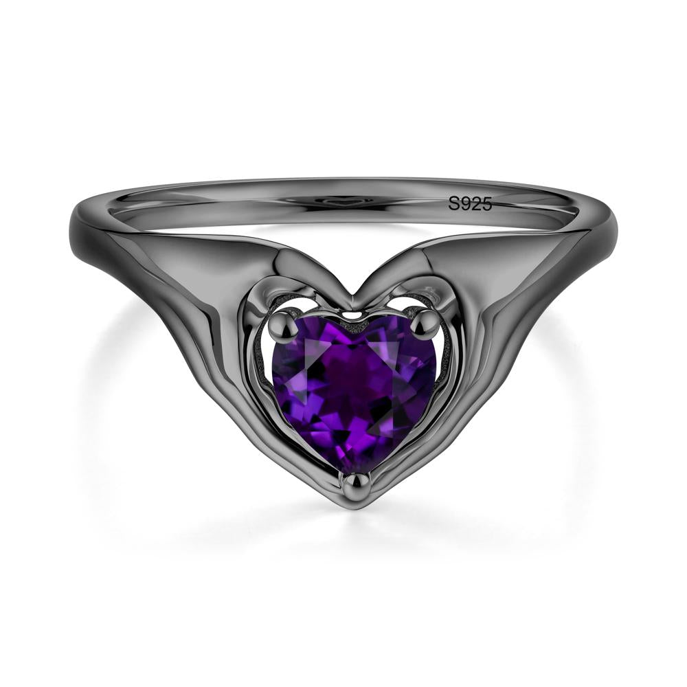 Heart Shapped Amethyst Claddagh Ring - LUO Jewelry #metal_black finish sterling silver