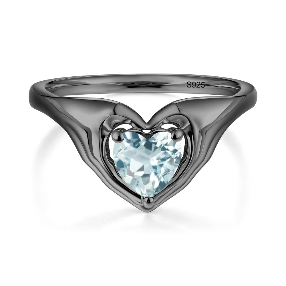 Aquamarine Claddagh Promise Ring - LUO Jewelry #metal_black finish sterling silver