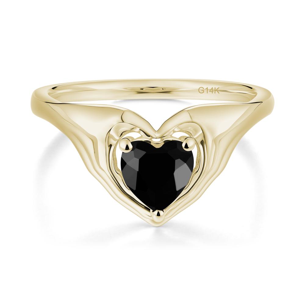 Heart Shapped Black Spinel Claddagh Ring - LUO Jewelry #metal_14k yellow gold