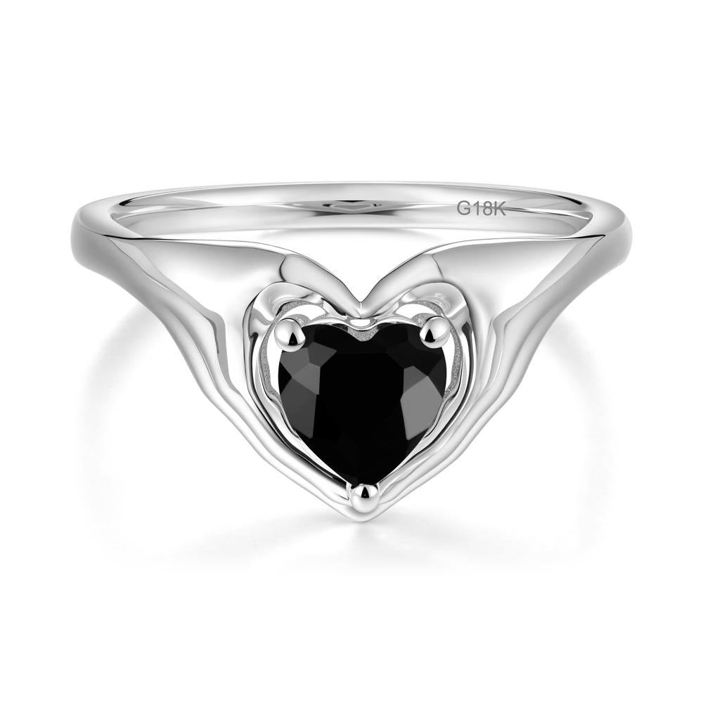 Heart Shapped Black Spinel Claddagh Ring - LUO Jewelry #metal_18k white gold