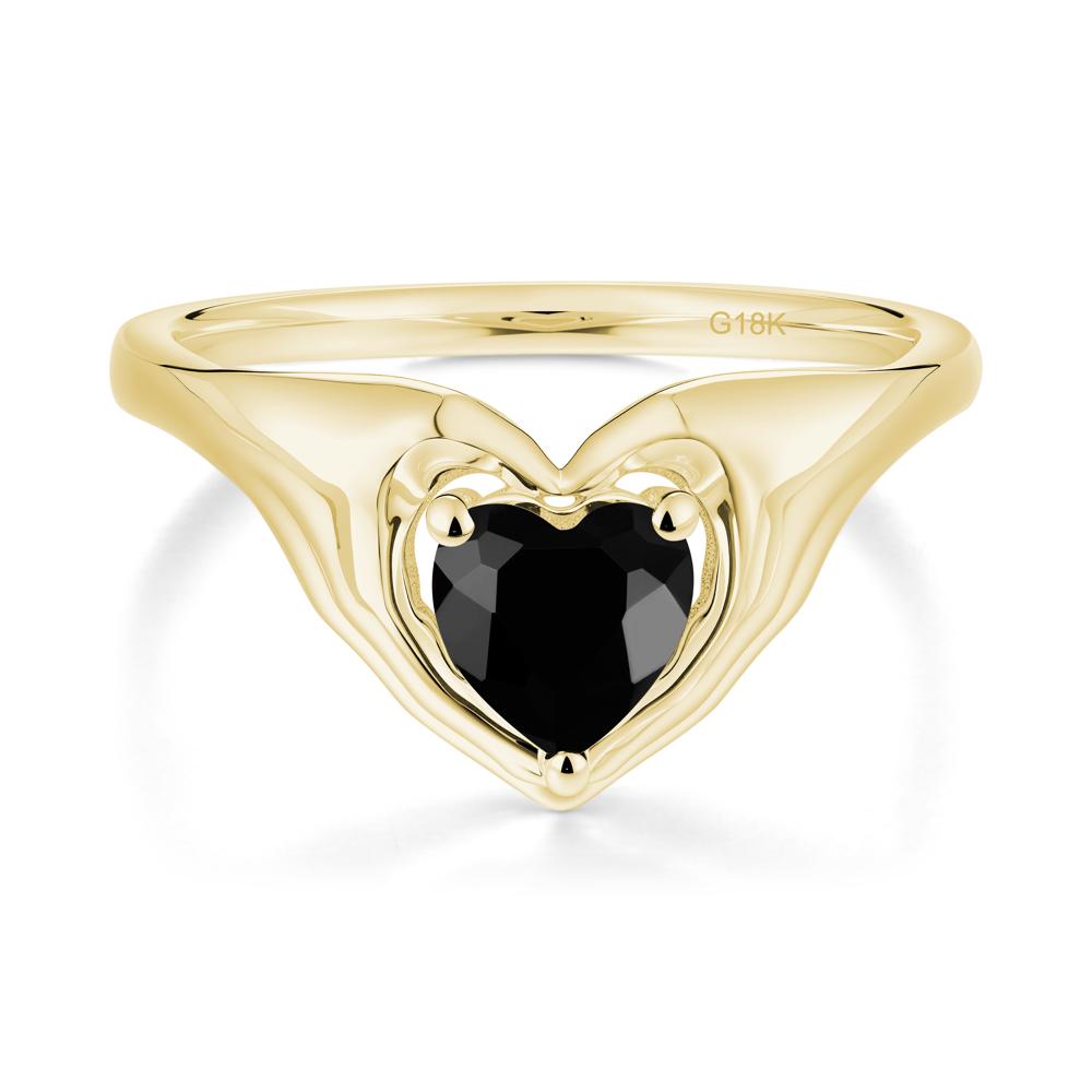 Heart Shapped Black Spinel Claddagh Ring - LUO Jewelry #metal_18k yellow gold