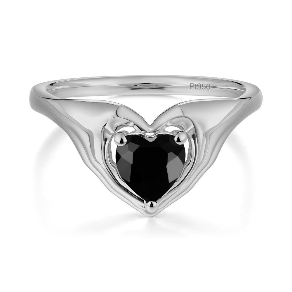 Heart Shapped Black Spinel Claddagh Ring - LUO Jewelry #metal_platinum