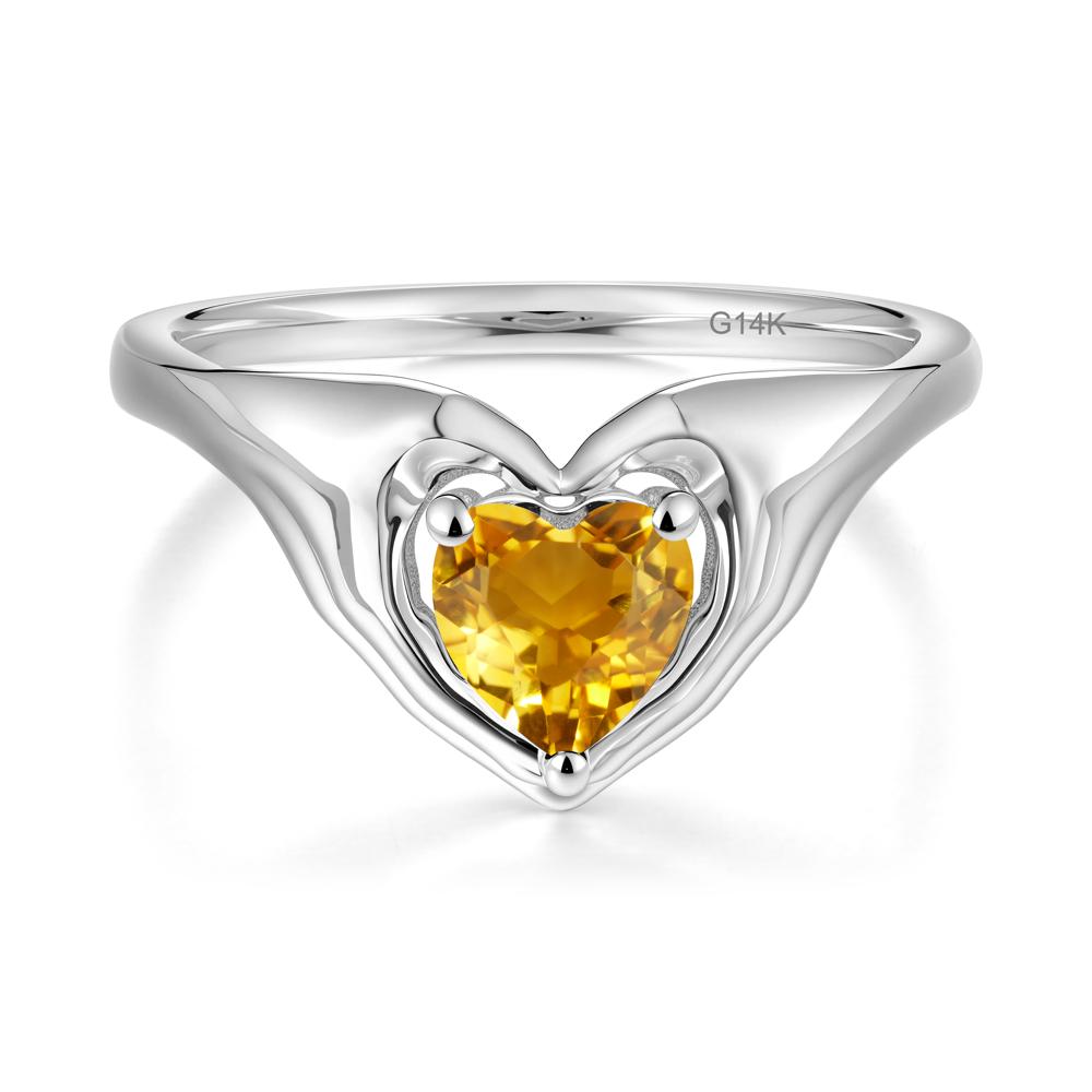 Heart Shapped Citrine Claddagh Ring - LUO Jewelry #metal_14k white gold