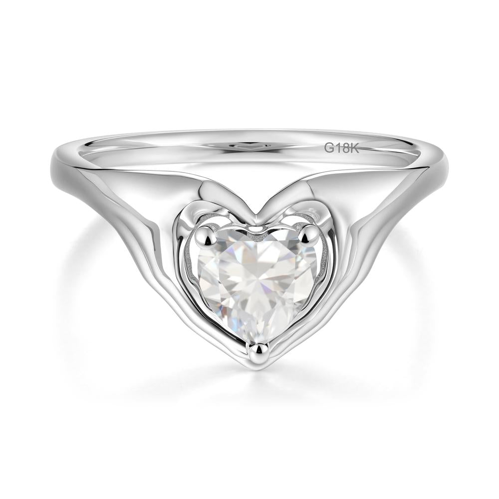 Heart Shapped Cubic Zirconia Claddagh Ring - LUO Jewelry #metal_18k white gold