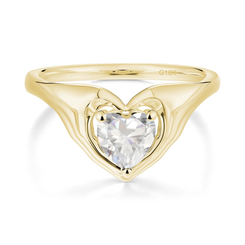 Heart Shapped Cubic Zirconia Claddagh Ring - LUO Jewelry #metal_18k yellow gold