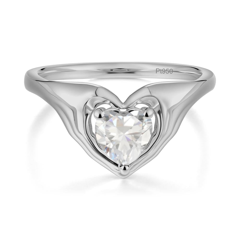 Heart Shapped Cubic Zirconia Claddagh Ring - LUO Jewelry #metal_platinum