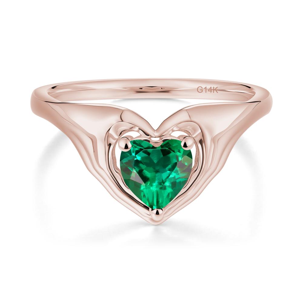 Heart Shapped Emerald Claddagh Ring - LUO Jewelry #metal_14k rose gold