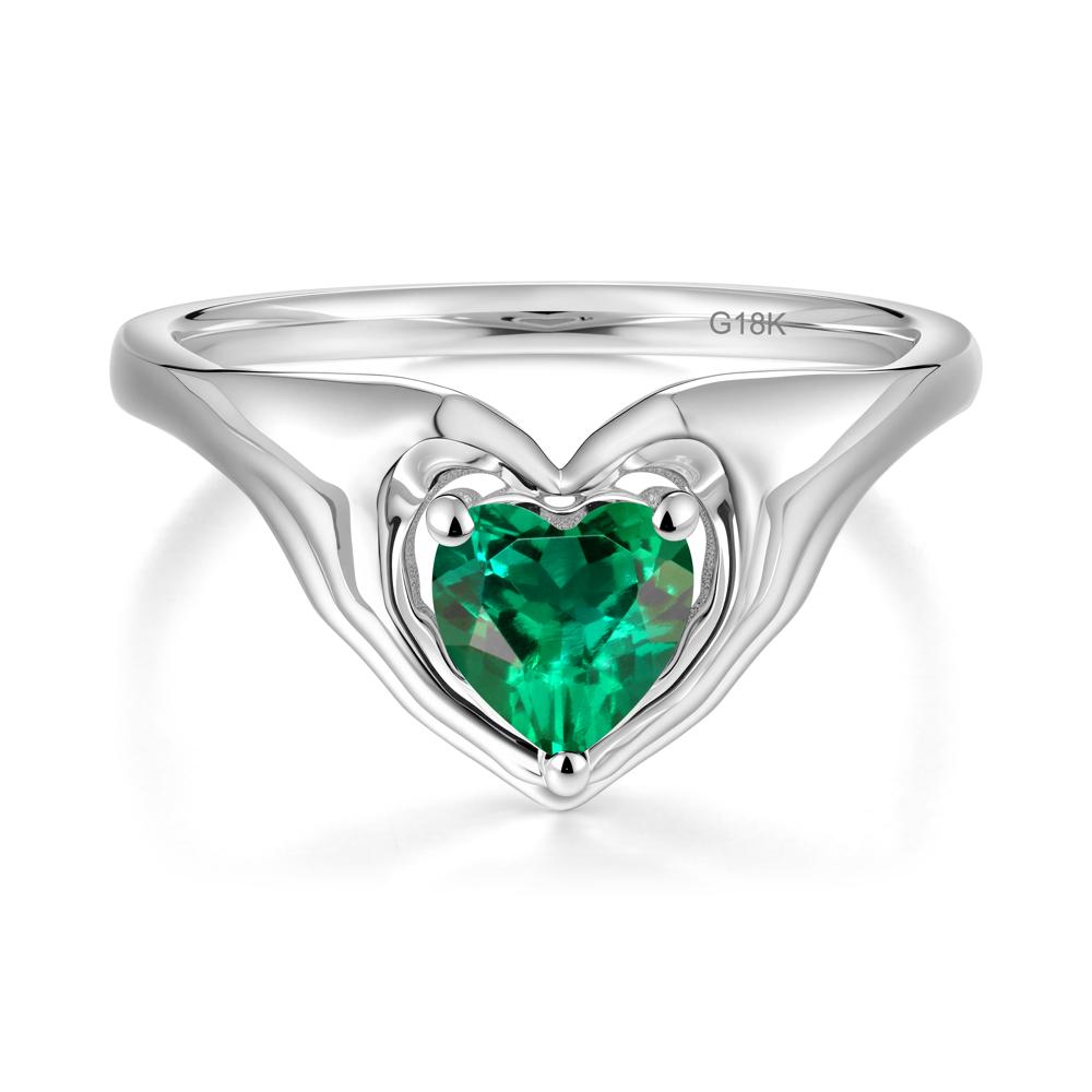 Heart Shapped Emerald Claddagh Ring - LUO Jewelry #metal_18k white gold