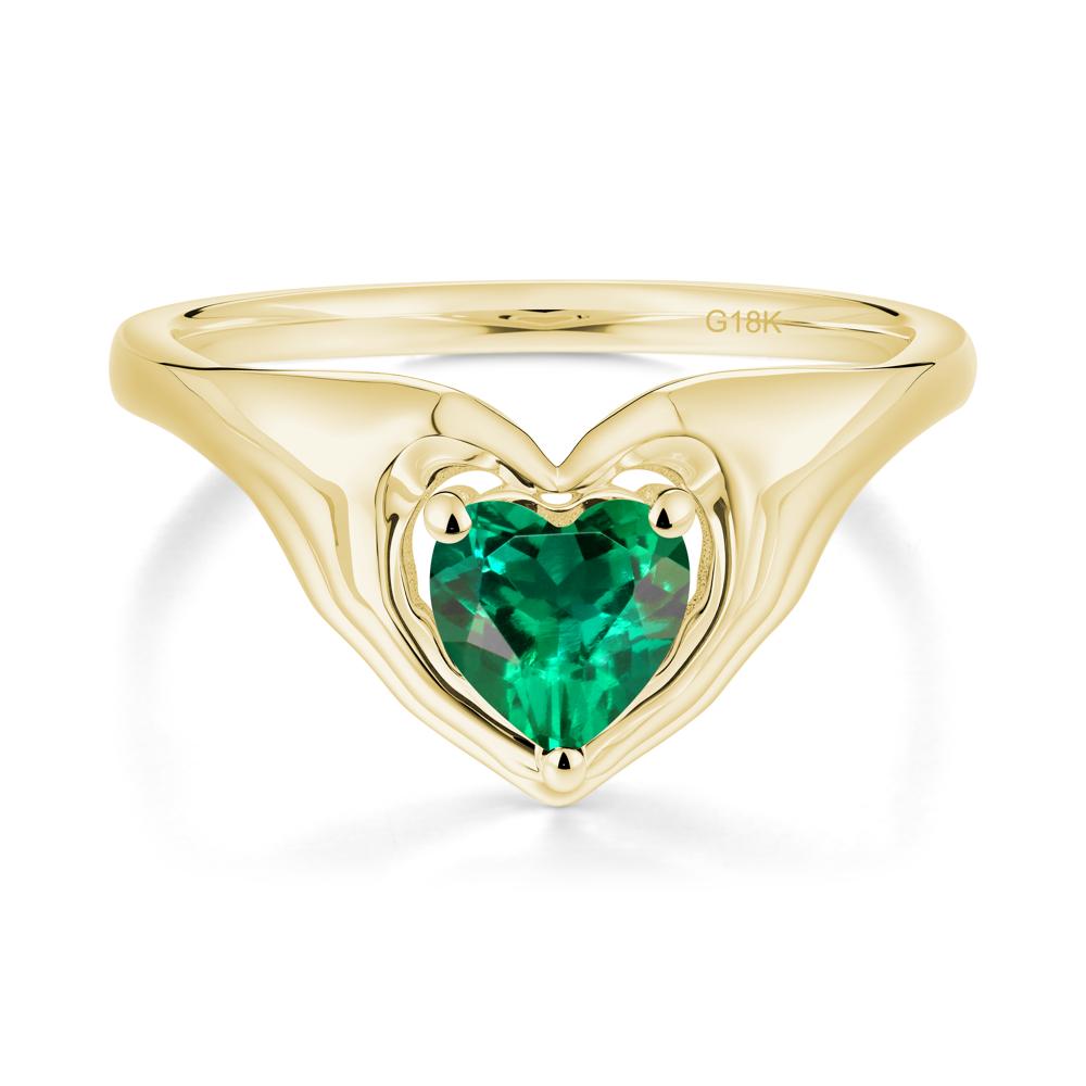 Heart Shapped Emerald Claddagh Ring - LUO Jewelry #metal_18k yellow gold