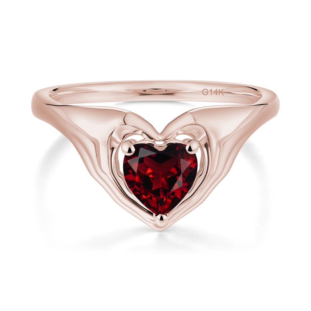 Heart Shapped Garnet Claddagh Ring - LUO Jewelry #metal_14k rose gold