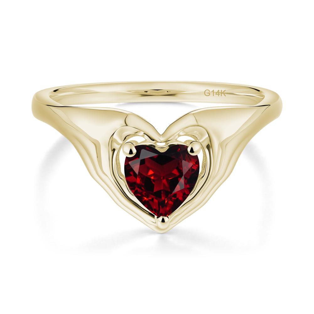 Heart Shapped Garnet Claddagh Ring - LUO Jewelry #metal_14k yellow gold