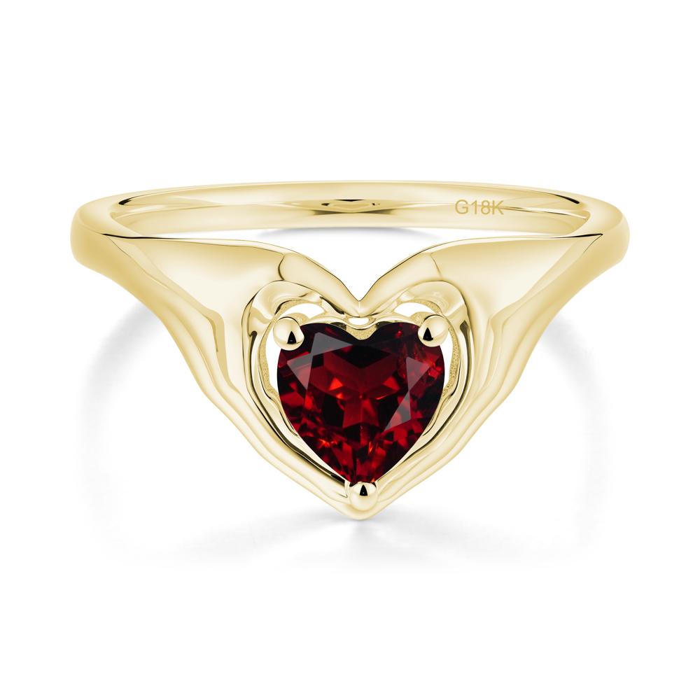 Heart Shapped Garnet Claddagh Ring - LUO Jewelry #metal_18k yellow gold