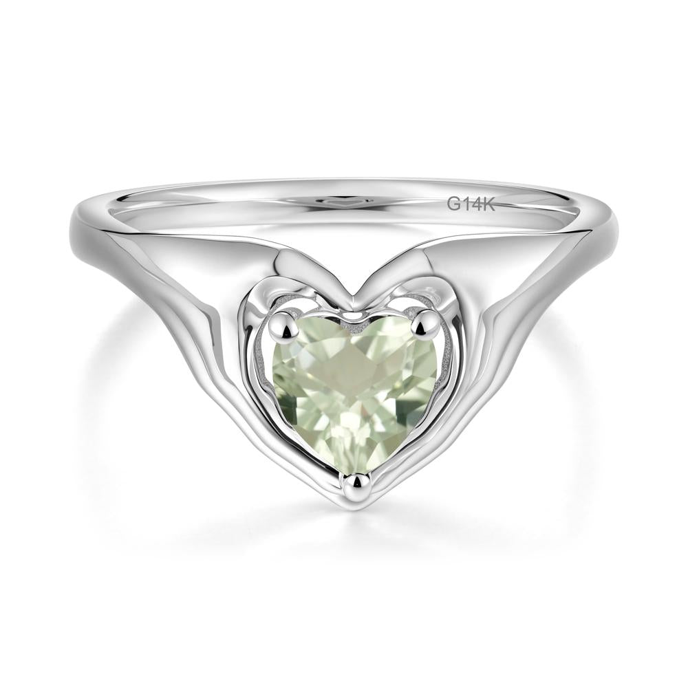 Heart Shapped Green Amethyst Claddagh Ring - LUO Jewelry #metal_14k white gold