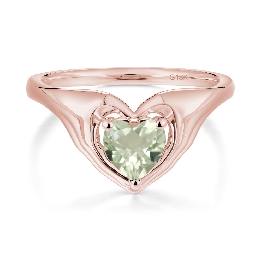 Heart Shapped Green Amethyst Claddagh Ring - LUO Jewelry #metal_18k rose gold