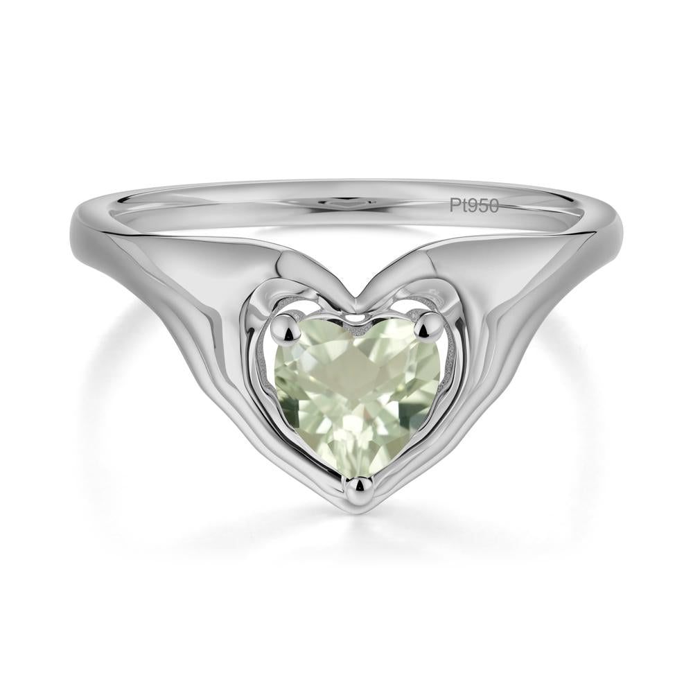 Heart Shapped Green Amethyst Claddagh Ring - LUO Jewelry #metal_platinum