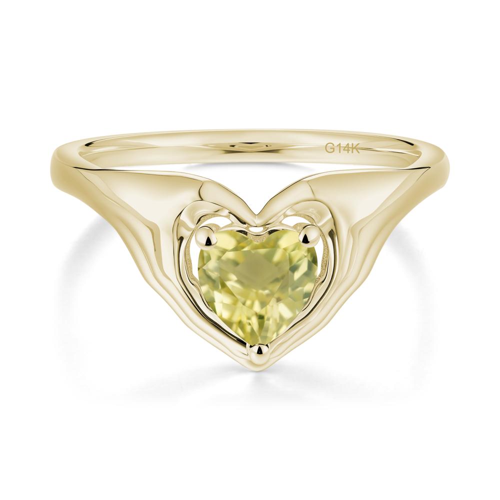 Heart Shapped Lemon Quartz Claddagh Ring - LUO Jewelry #metal_14k yellow gold
