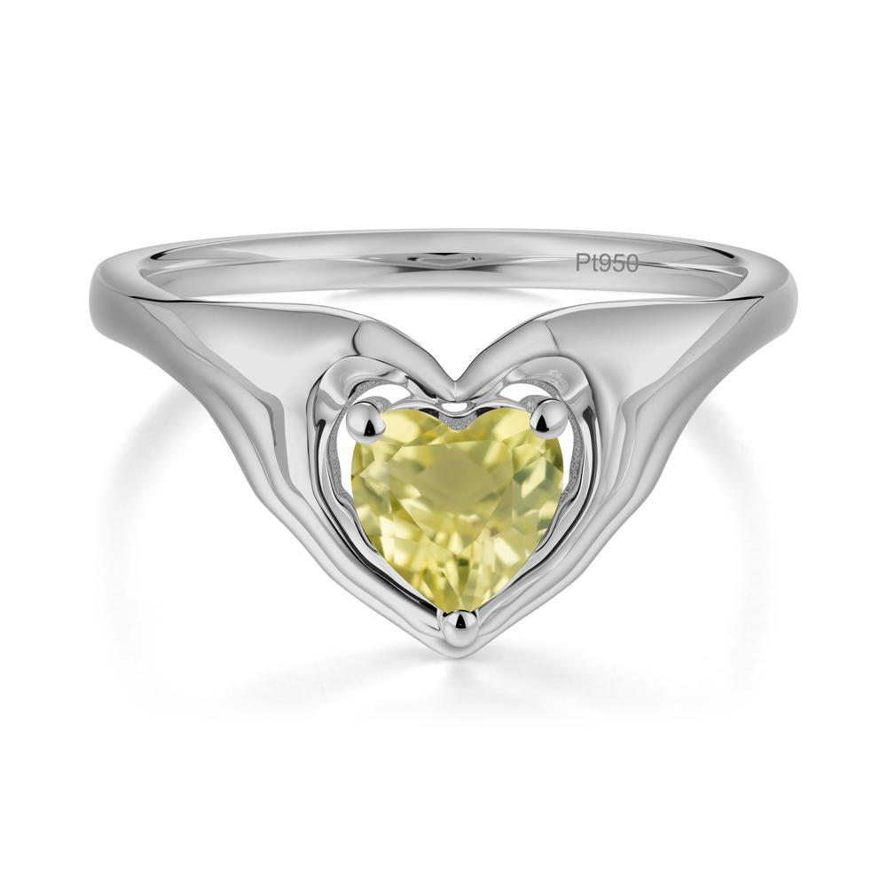 Heart Shapped Lemon Quartz Claddagh Ring - LUO Jewelry #metal_platinum