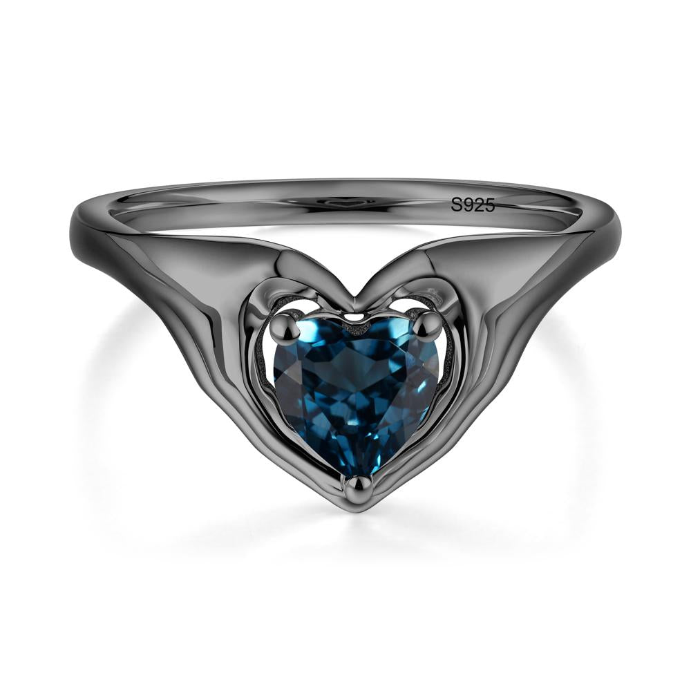 London Blue Topaz Claddagh Promise Ring - LUO Jewelry #metal_black finish sterling silver