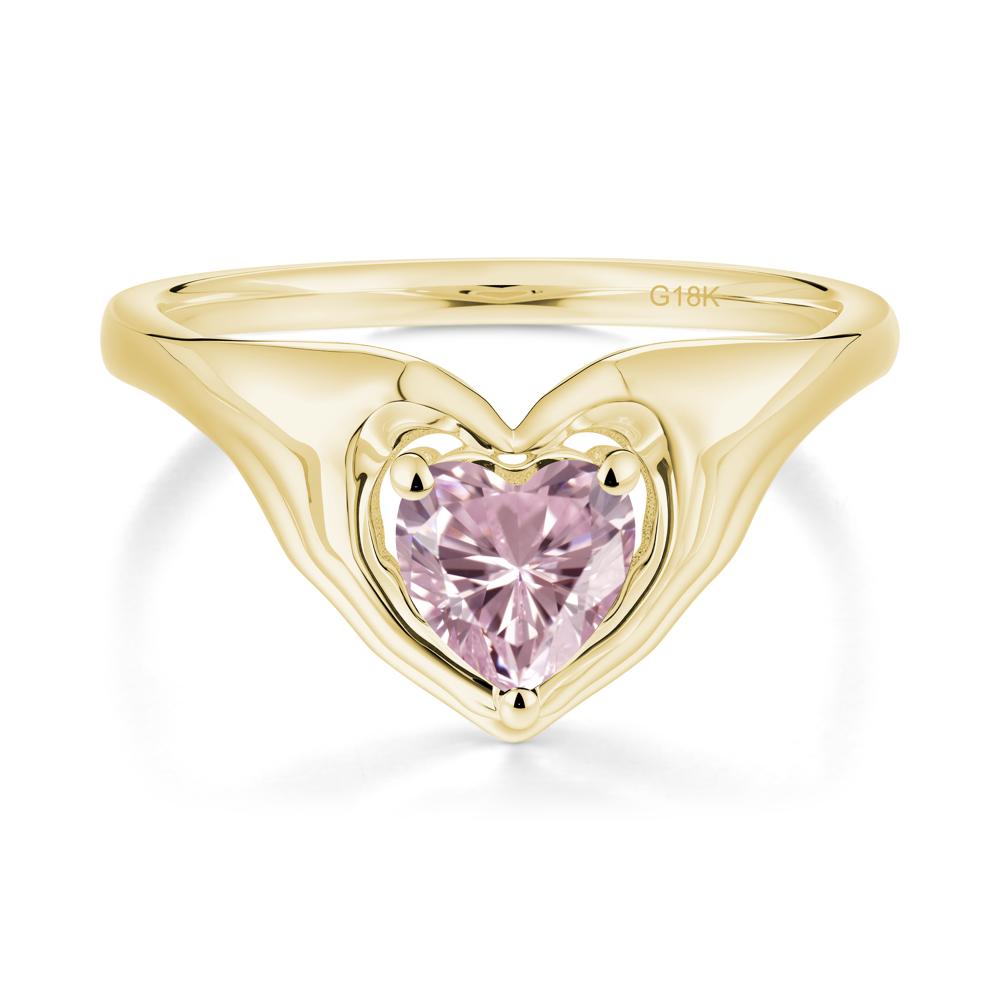Heart Shapped Pink Cubic Zirconia Claddagh Ring - LUO Jewelry #metal_18k yellow gold