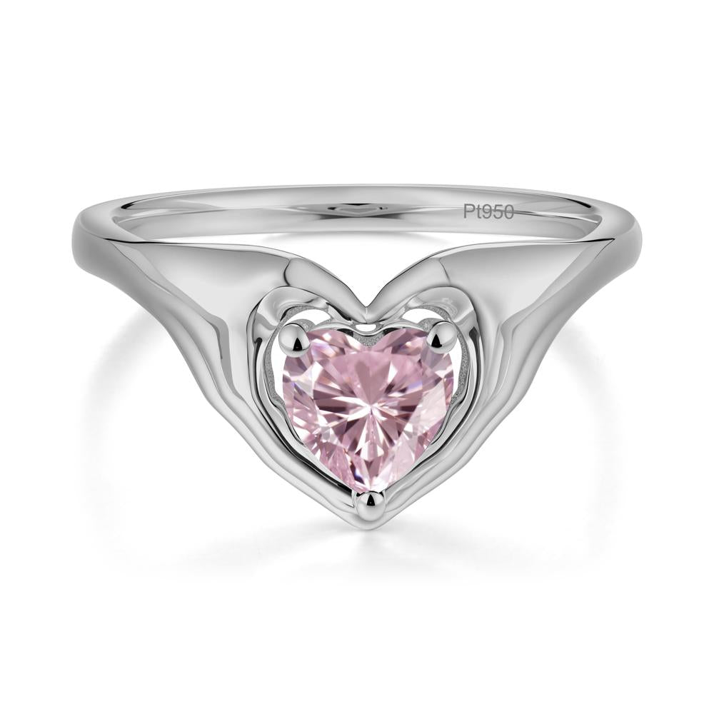 Heart Shapped Pink Cubic Zirconia Claddagh Ring - LUO Jewelry #metal_platinum