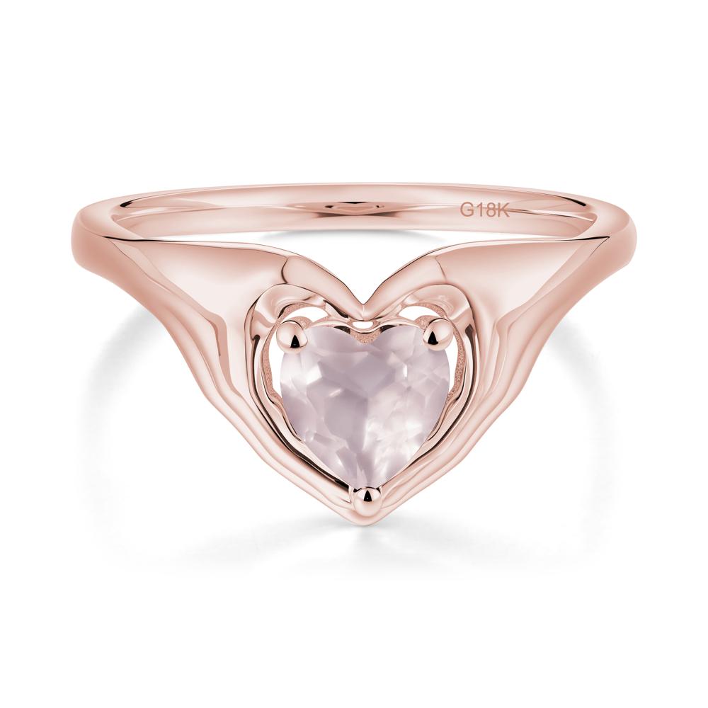 Heart Shapped Rose Quartz Claddagh Ring - LUO Jewelry #metal_18k rose gold