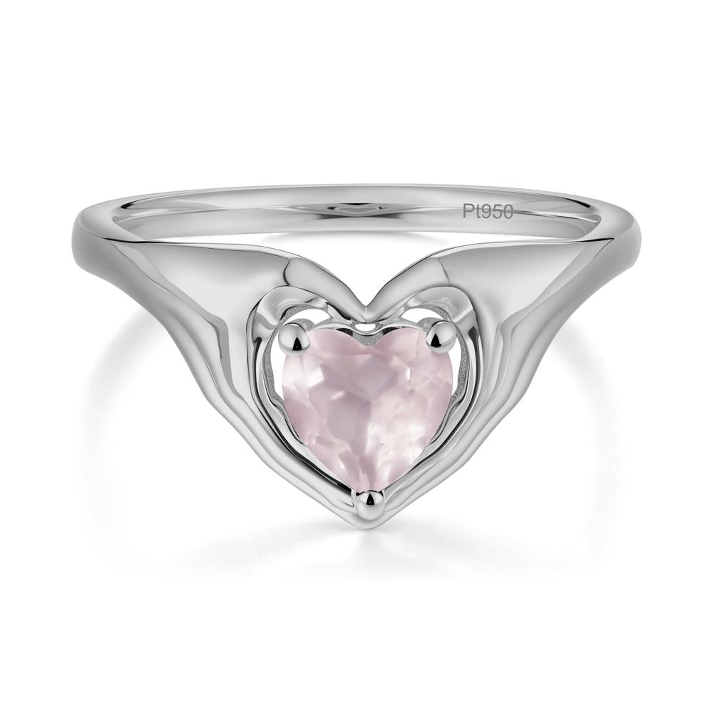 Heart Shapped Rose Quartz Claddagh Ring - LUO Jewelry #metal_platinum