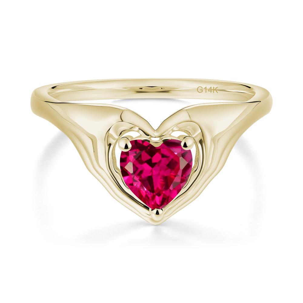 Heart Shapped Ruby Claddagh Ring - LUO Jewelry #metal_14k yellow gold